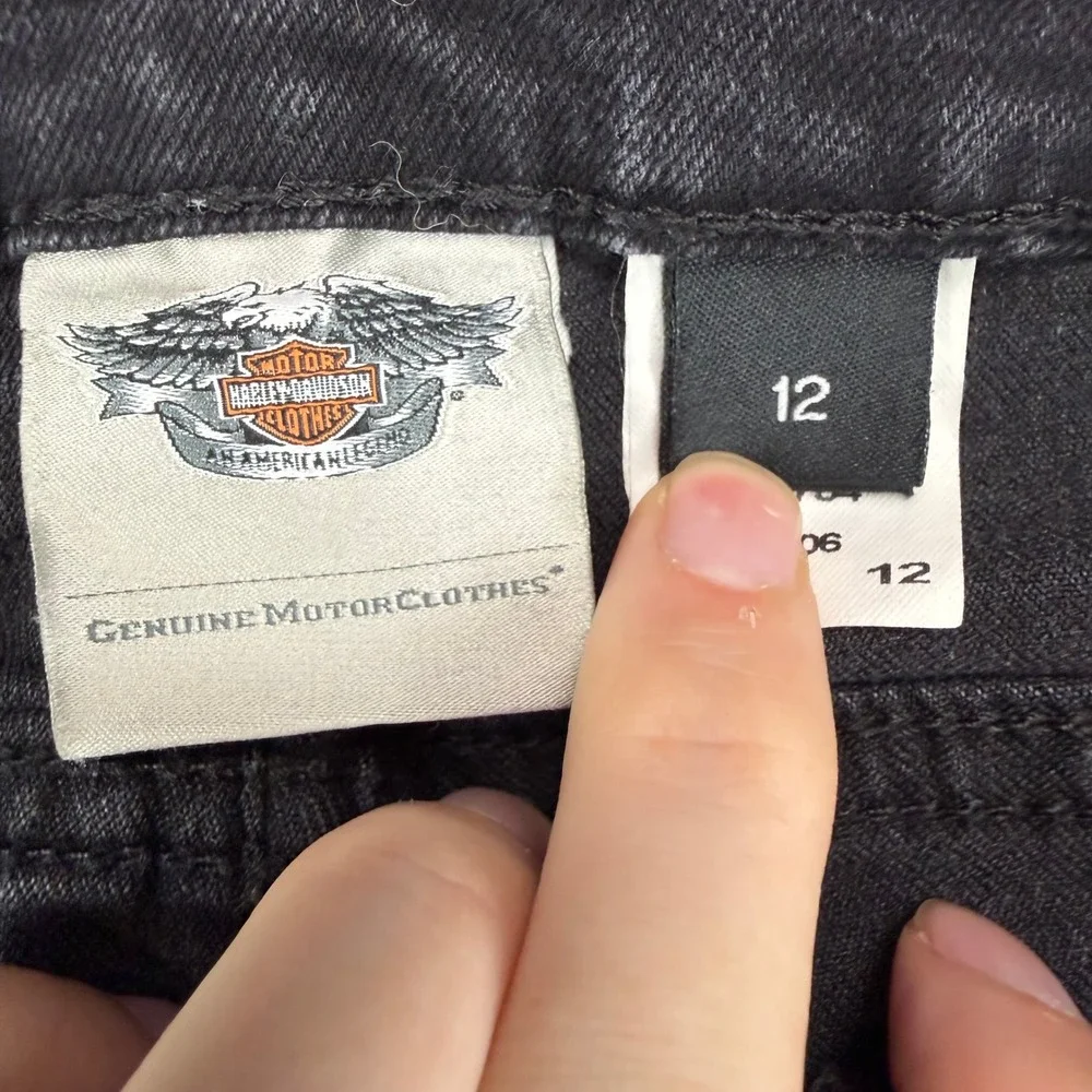 Harley Davidson Womens Moto Biker Skinny Jeans Black Zipper Pockets Size 12